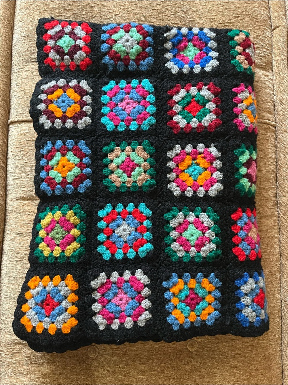VTG Multicolored Granny Square Afghan/Blanket 42 x 62